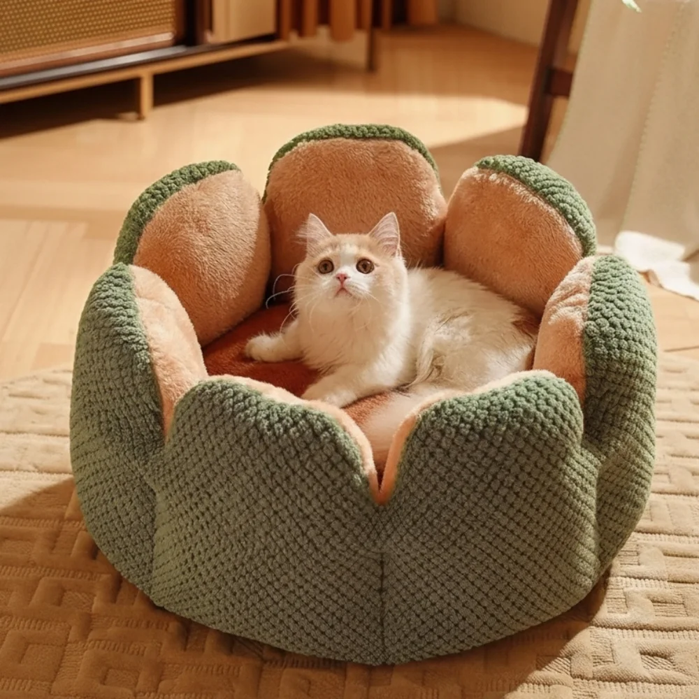 Fuzzy Raised Petal Scallop Plush Pet Bed Cat Small Dog Animal Home Lounge LARGE